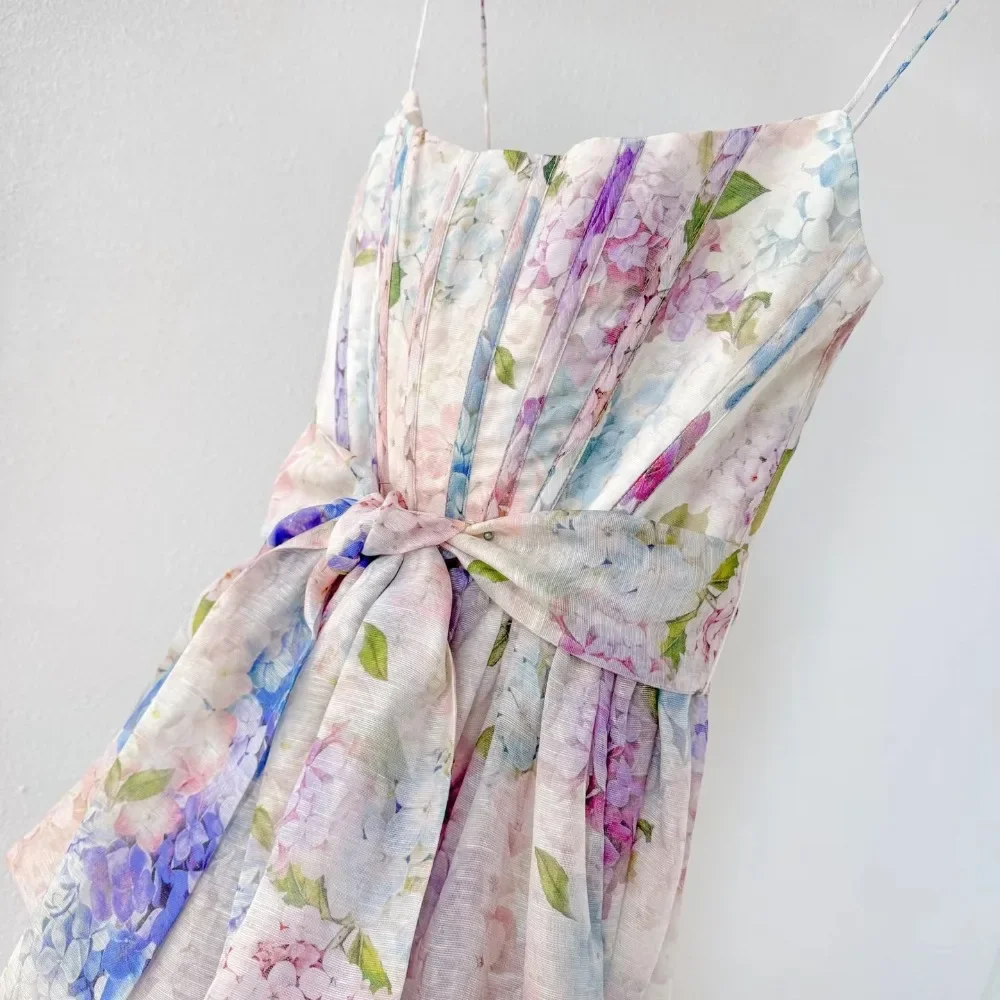 

Highest Quality Version Elegant Floral Print Sleeveless Long Dress Women Summer Party Dress Waist A-Line Sundress Bow Vintage