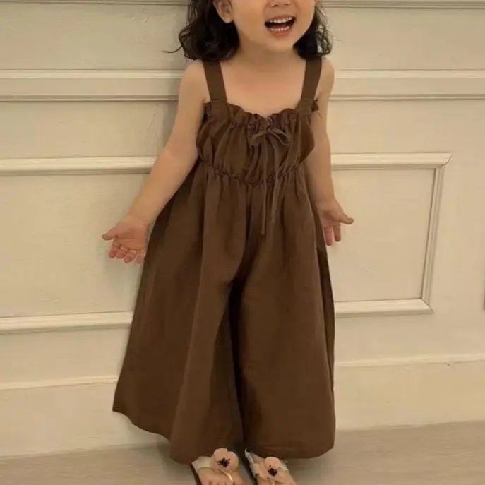 

Girl Kids Sleeveless Princess Sweet Casual Kids Jumpsuits Korean Fashionable Cute Baby Girl Suspender Wide Leg Jumpsuit Playsuit
