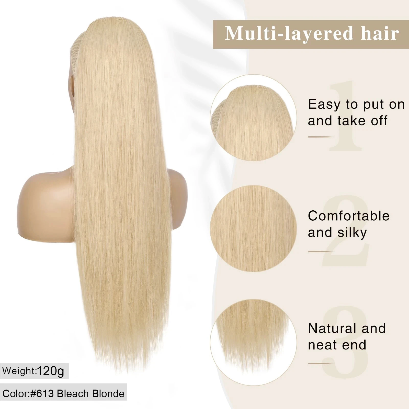 # 613 Blonde droite cordon queue de cheval pince dans les Extensions de cheveux 100% Extensions de cheveux humains non transformés 10-26 pouces 120G pour les femmes