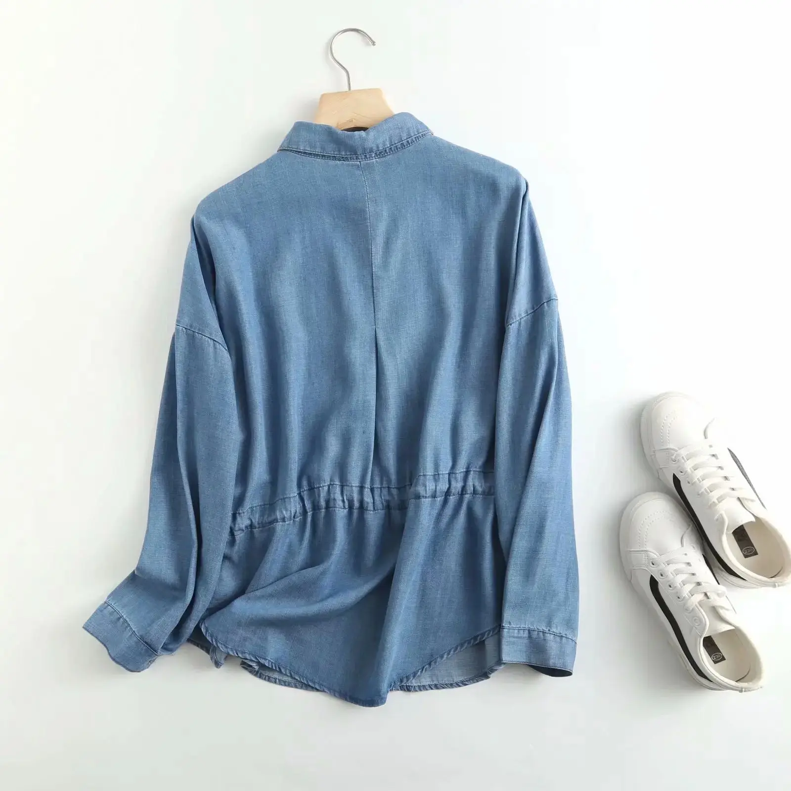 Slim Waist Women's Denim irt Long SVE Turn down Collar SP Faionable Ladies' T-irt Other Material 00%