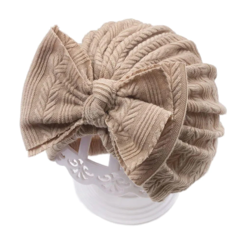 Baby Bow Turban Hat Elastic Infant Indian Cap Solid Color Toddler Hear Hraps Elastic Baby Girls Beanie Bonnet Hair Accessories