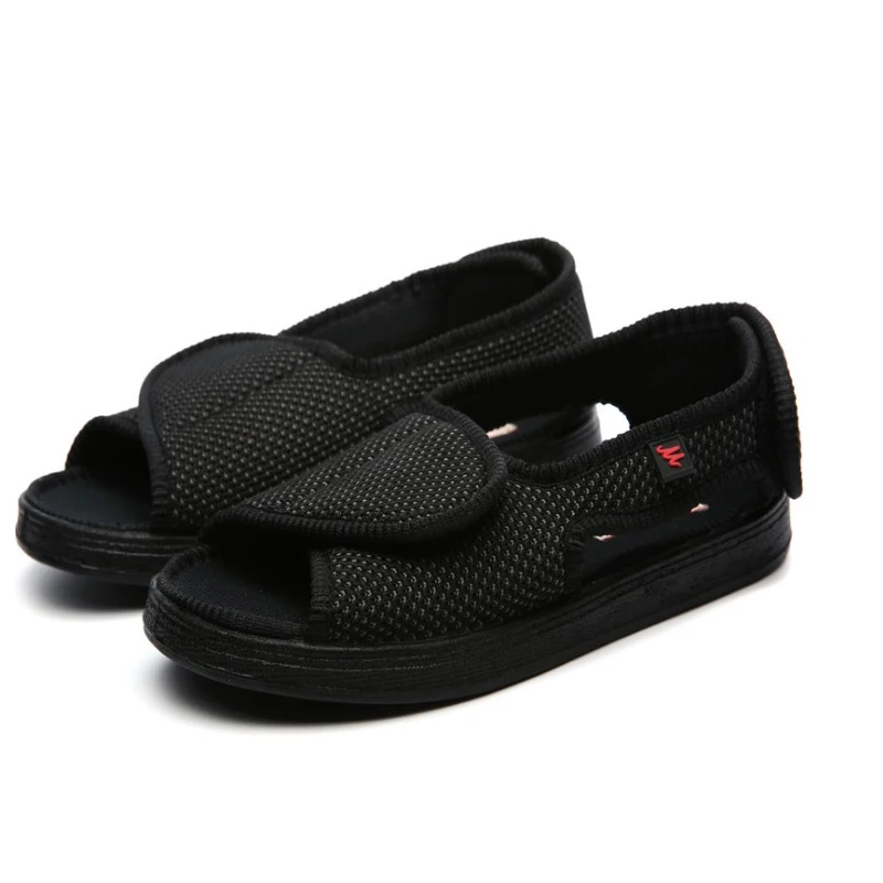 Adjustable Summer Slippers for Middle-Aged Elderly with Hook & Loop Widen Design Comfortable Diabetes Sandals for Swollen Feet