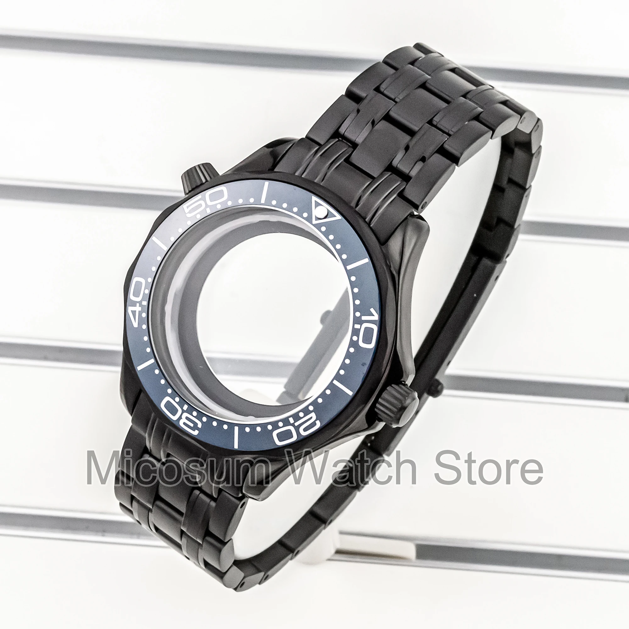 41mm Black PVD watch case strap bracelet watch band fit Seamaster 300 NH35 NH36 NH34 movement 31mm dial watch accessories parts