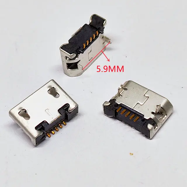 100szt Złącze Micro USB 5Pin Gniazdo żeńskie 5.9mm Przedłużenie Długa noga Pin 1.5mm Płaskie usta Wtyczka danych Ładowarka Port ładowania Stacja dokująca