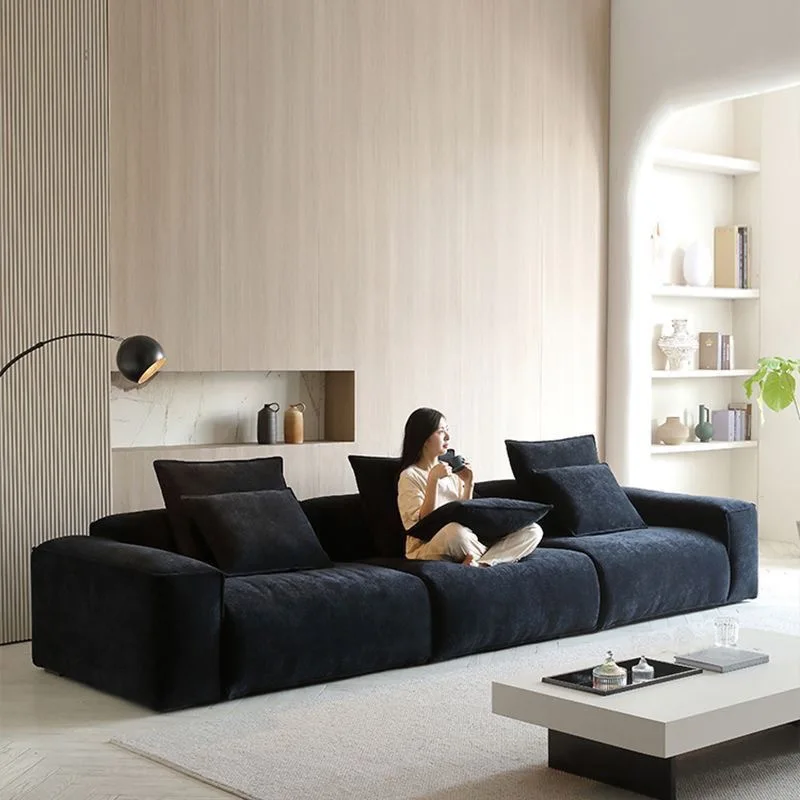 

Customizable Italian straight chenille living room new black simple sofa