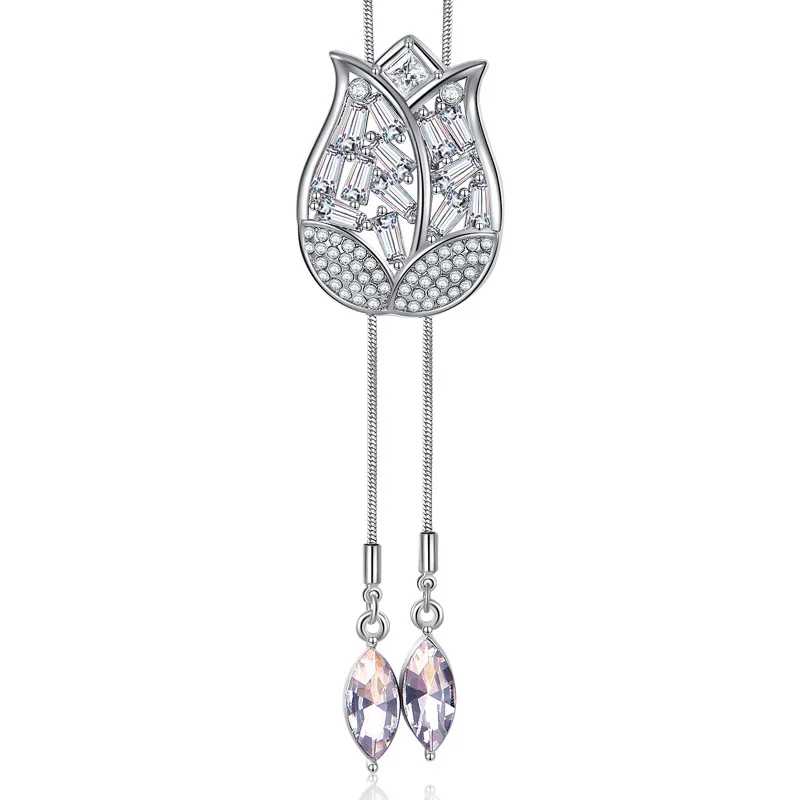 سلسلة سترة جديدة مرصعة بالألماس على شكل توليب، قلادة طويلة متعددة الاستخدامات وعصرية للنساء في الخريف والشتاء