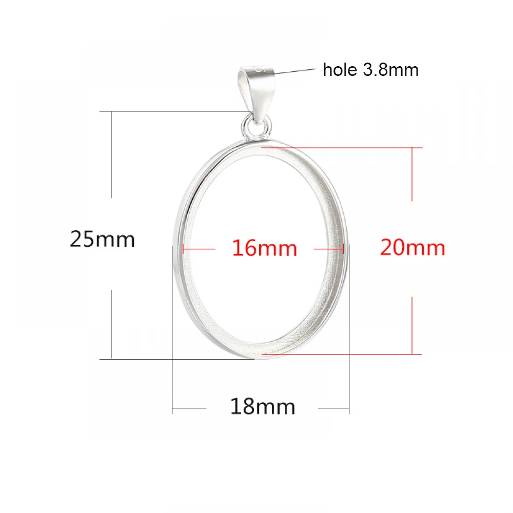 925 Sterling Silver Pendant Base Blank fit 16X20/18X23/21X27mm Oval Cabochon Setting Handmade Necklace Jewelry Craft Active