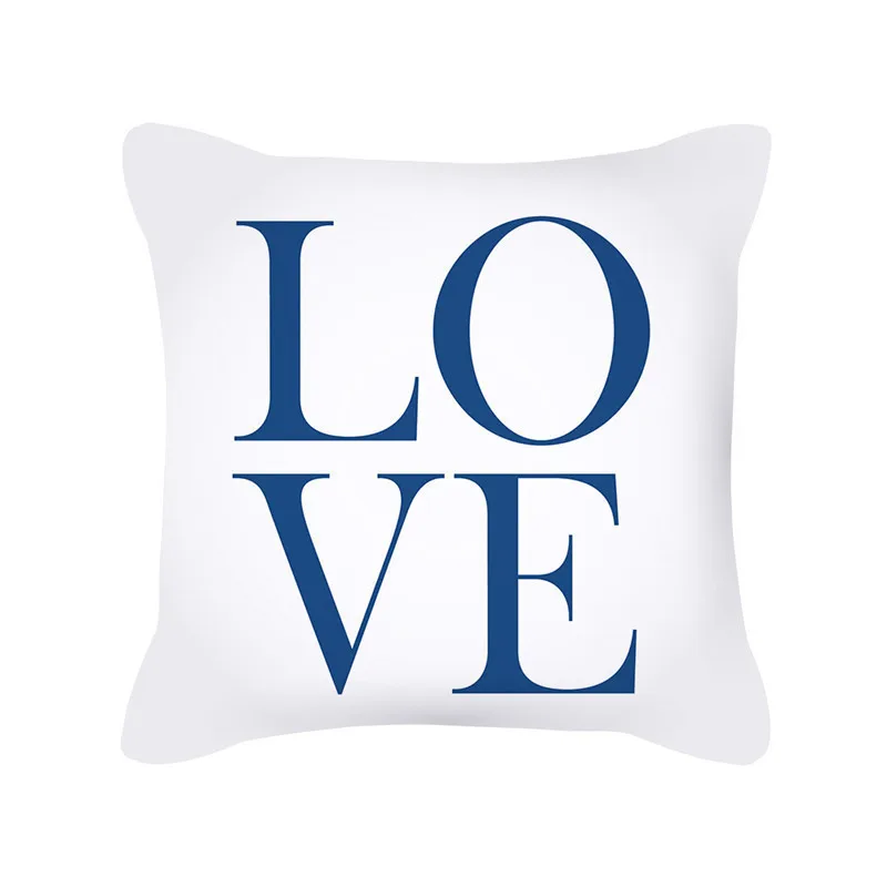 Blue Grey Geometric Stripe Cushion Cover 45X45cm Letter Floral Decorative Pillow  Nordic Style Polyester Print Pillowcases