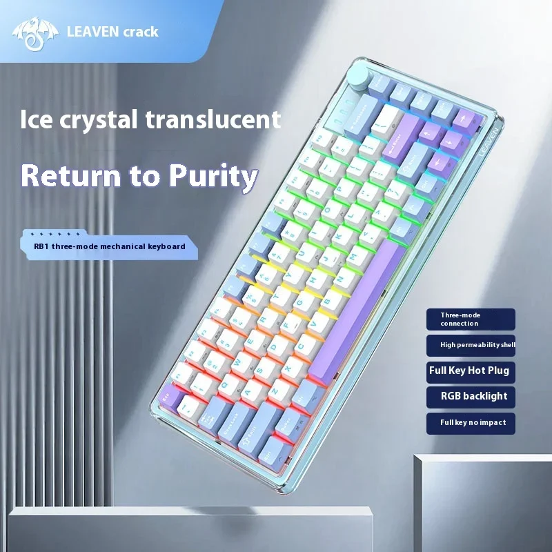 Leaven R81 Custom Full Key Hot Swappable Game Console Keyboard Ice Crystal Casing Gaming Keyboard Gaming Keyboard