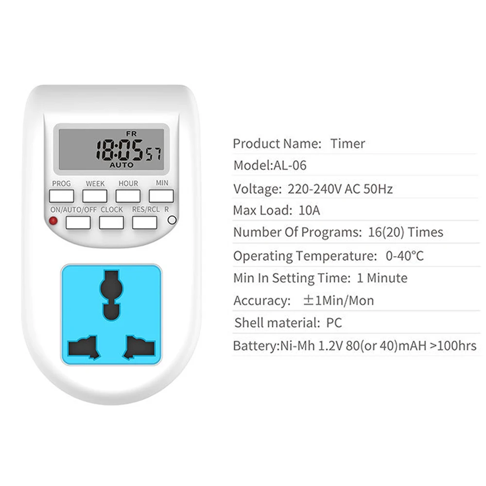 AL-06 LCD Digital Display Timer Switch DE Plug AC220-240V 50Hz Timing Socket Weekly Programmable Electronic Digital Timer Switch