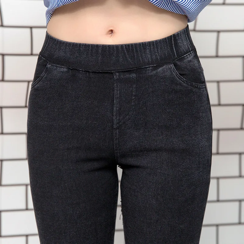 

plus Size Women's Winter Jeans 6XL Thi Elastic Cotton Pants High Waist Seven/Nine Points Casual Love Faion