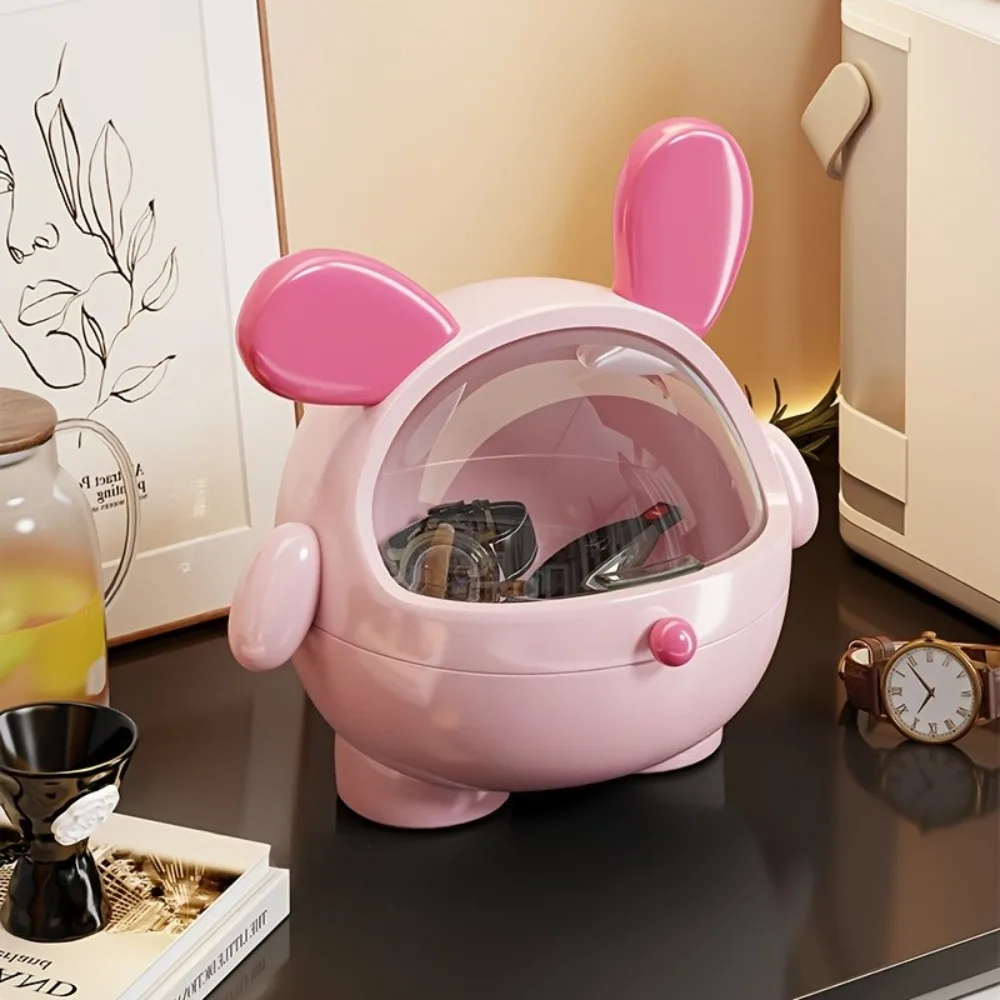 Cute Bunny Accessories Organizer with Lid Dust-Proof Cartoon Animal Storage Box for Girls Hair Ties Jewelry Vanity Desk Decor view 5