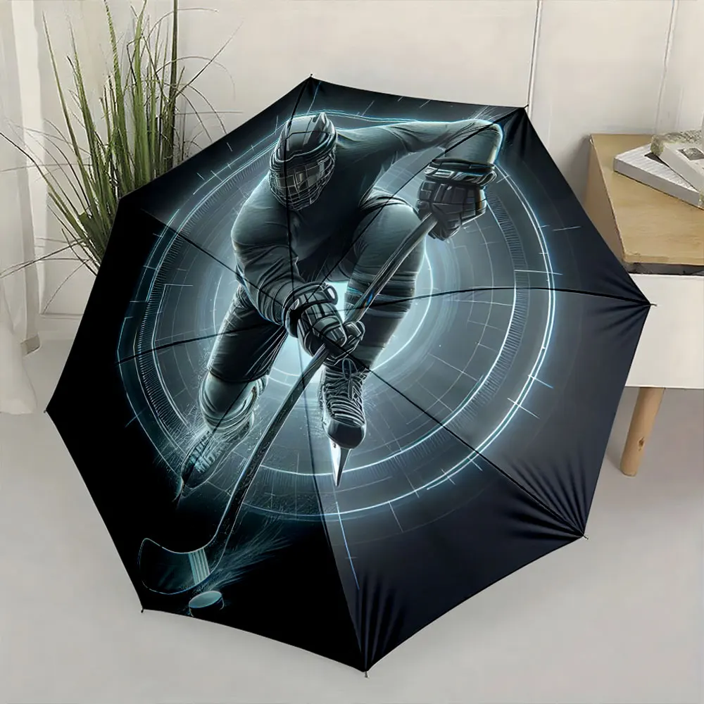 1PC Dynamic Ice Hockey Umbrella Design Print 8 Iron Ribs Folding Umbrella Auto-Open Fashion Sunshade