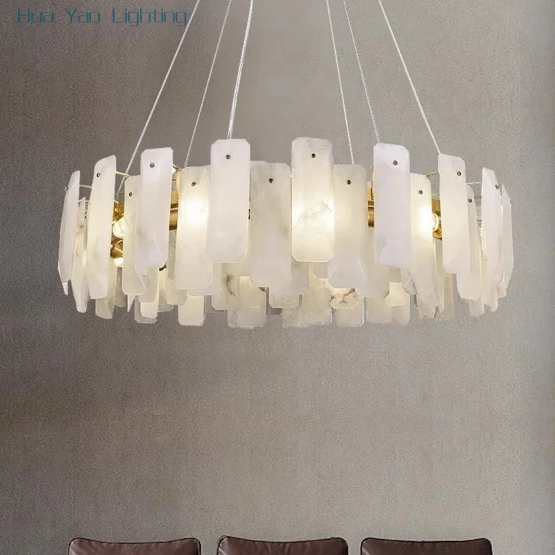 Modern Simple Living Dining Room Marble Pendant Lights Nordic Master Bedroom Study Brass Alabaster Chandelier Lamp