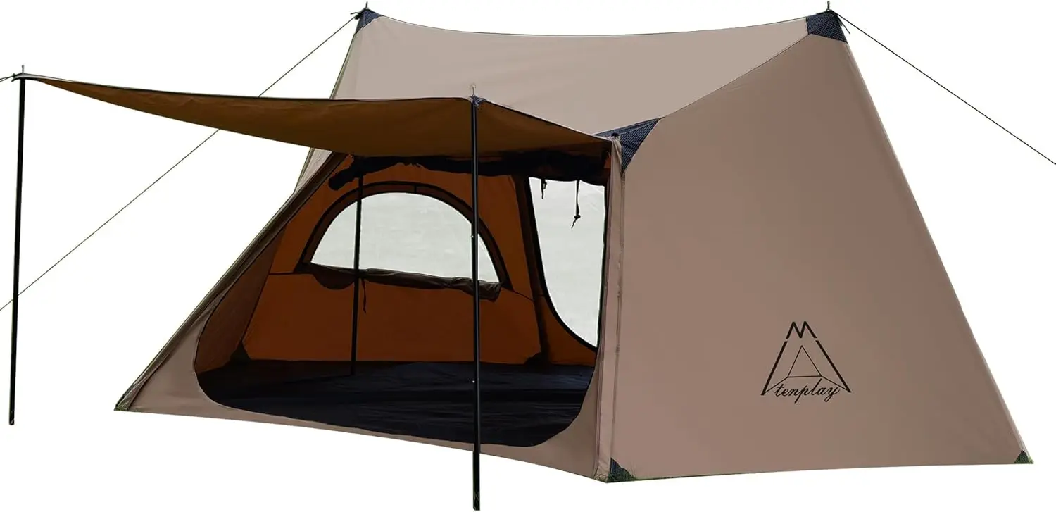 210gsm TC Canvas Shelter,Waterproof 500mm,Camping Tent,1-2Person Backpacking Tent,Double Door&Window,Stove Jack