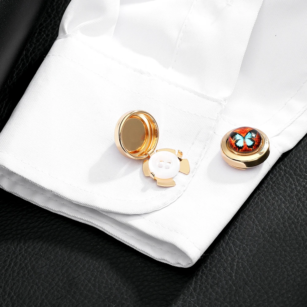 8 أنماط بيان رجل كابوشون الزجاج فراشة صورة فنية غطاء أزرار المشبك الألوان الذهبية والفضية مطلي #2