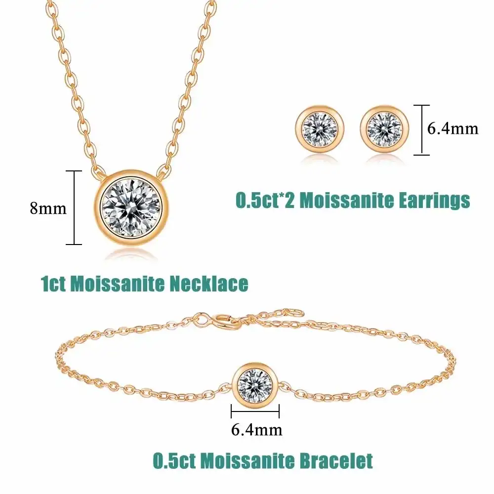 2.5ct Moissanite Pendant Necklace Earrings Jewelry Set for Women S925 Silver Plated 18K Gold Round Bubble Diamond Bracelet Gift