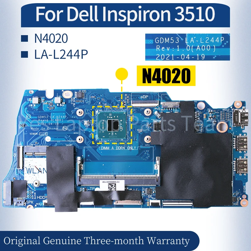 LA-L244P For Dell Inspiron 3510 Laptop Mainboard 0NCXC4 N4020 Notebook Motherboard