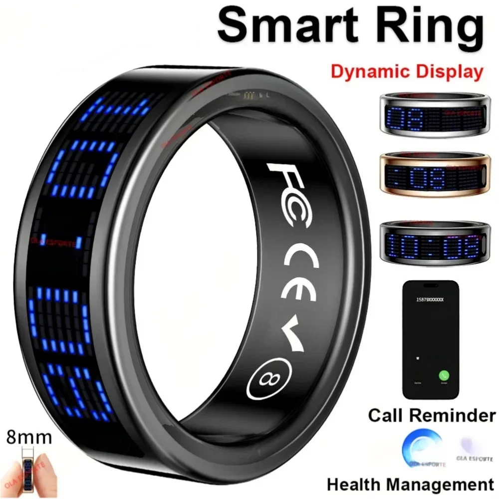 

Умное кольцо 2025 для мужчин и женщин с дисплеем, мониторингом пульса и уровня кислорода в крови, водозащитой 5ATM, множественными спортивными режимами и бесплатным футляром, отличный вариант для подарка