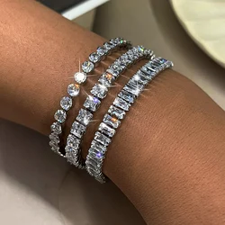 Sparkling Cubic Zircon Tennis Bracelets for Women Luxury Dainty Stackable Silver Color Chain Crystal CZ Banquet Wedding Jewelry