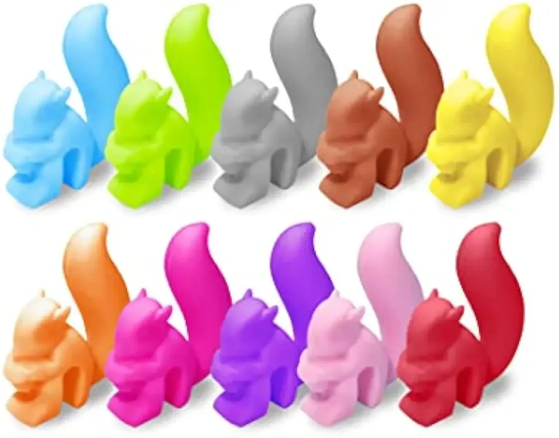 10Pcs Drink Markers, Silicone Wine Charms Squirrel Shaped, for Bar Party and Stem Glasses with Thickness over 0.3cm,