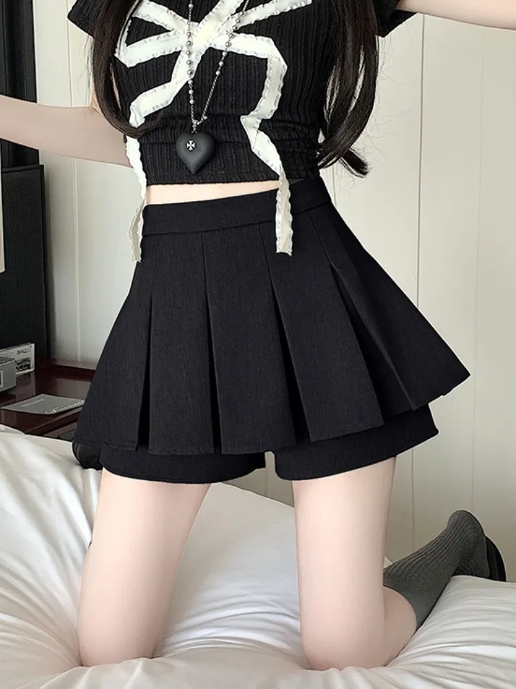 ey Ba Bowknot Ultra-ort Pleated Skirt Women's Summer Pure Desirable  Design Sensation Anti-Light Walking Skirt