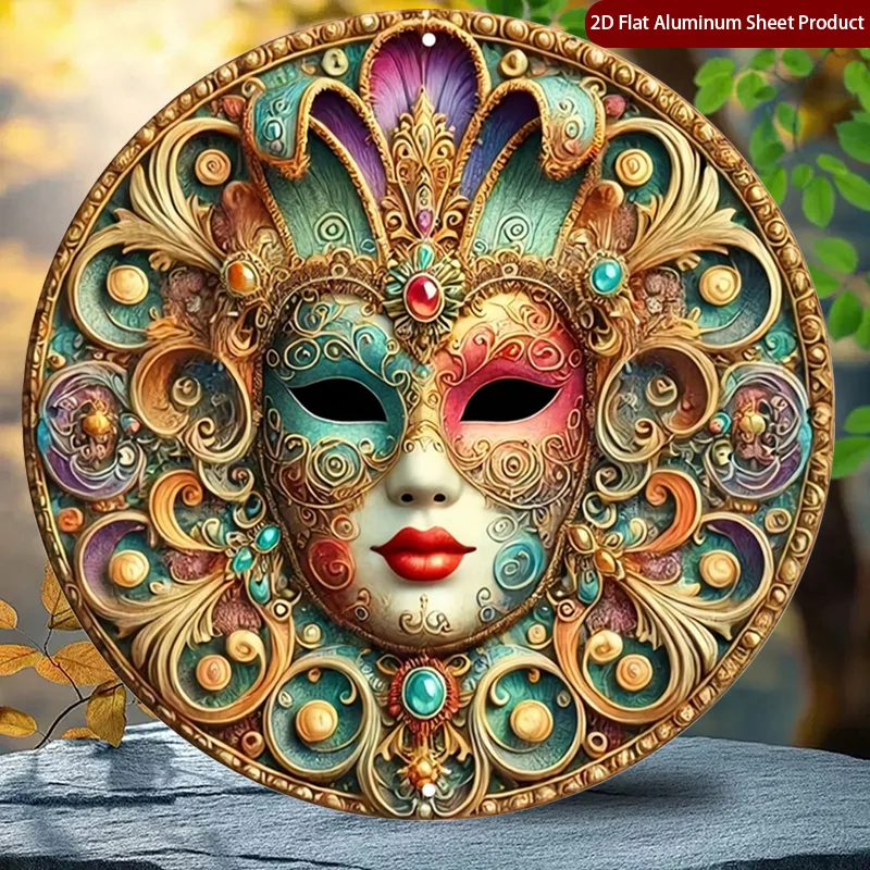 CIFBUY Vintage Venetian Carnival Mask Round Aluminum Metal Sign Waterproof Rustproof Wall Art Home Cafe Bar Decor