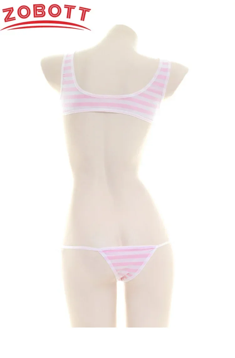 Bikini a rayas azules y blancas, traje de baño, ropa interior para vacaciones, tejido de poliéster de elasticidad moderada diaria, longitud Regular