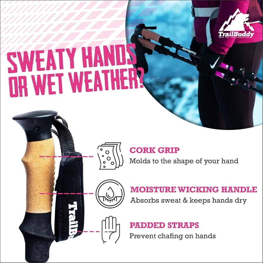 TrailBuddy أقطاب رحلات السفاري خفيفة الوزن 7075 أقطاب المشي لمسافات طويلة من الألومنيوم للنساء والرجال وكبار السن عصي المشي القابلة للطي للسفر #4