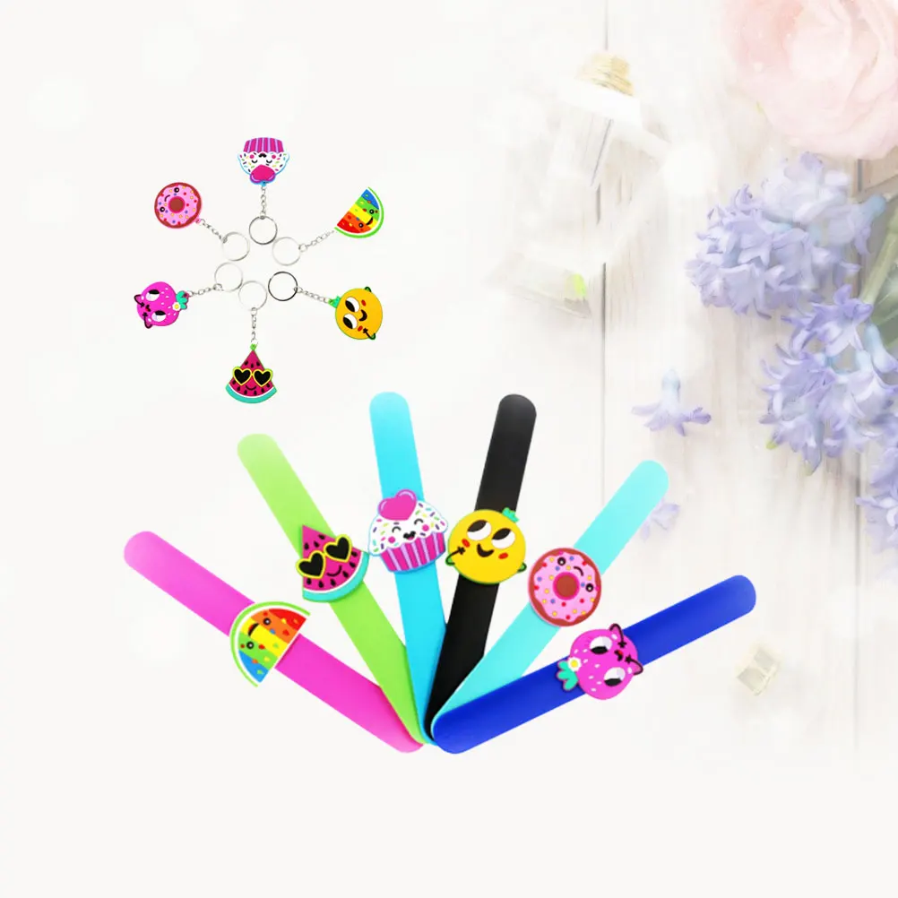 12 PCS Bracelet Keychain Set Cartoon Slap Bracelets for Kids Bands Silicone Child