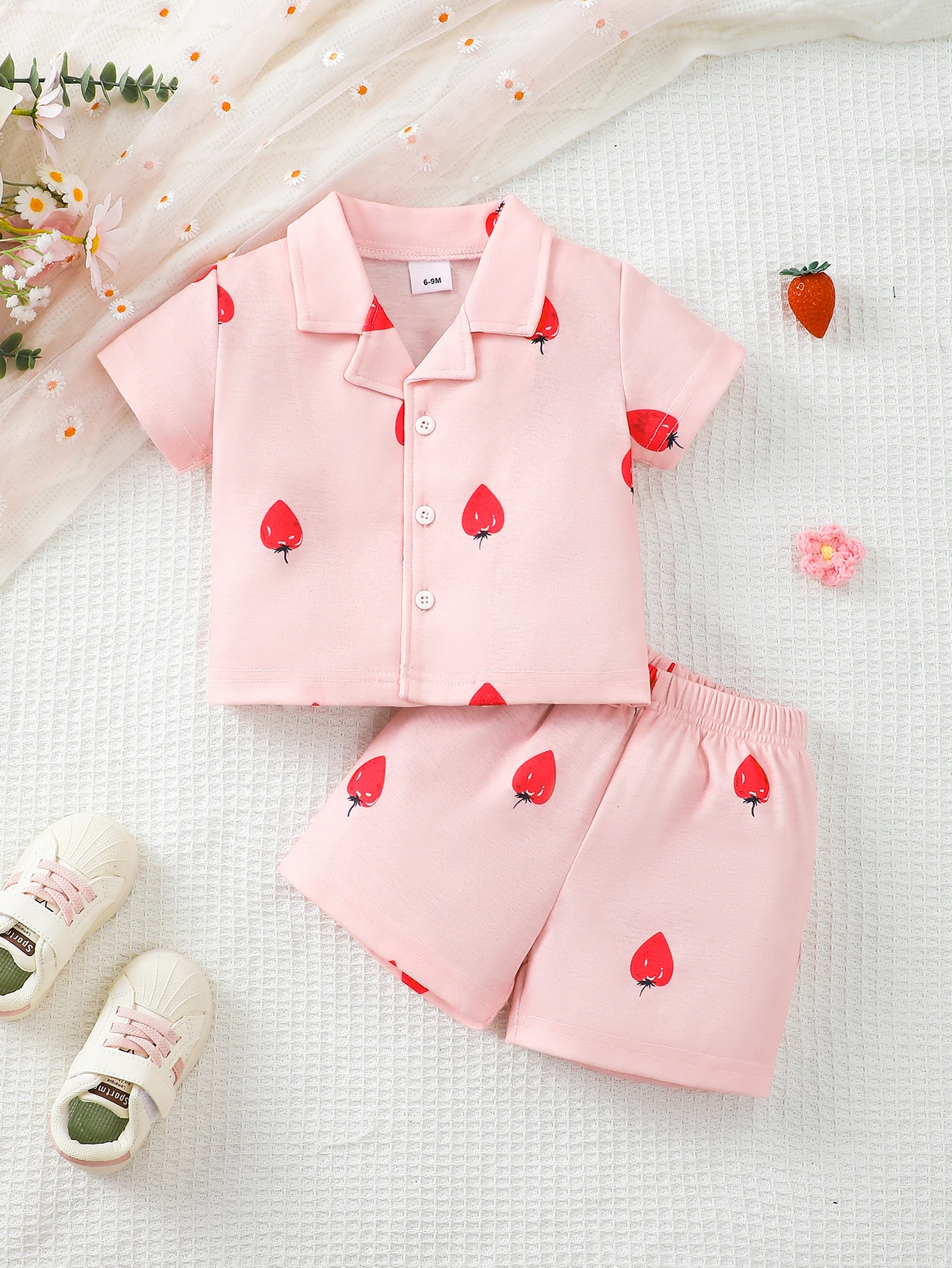 2PCS Pajama Set Cartoon Cute Pattern Short Sleeved Top+Shorts Comfortable and Soft Summer Home Wear for Baby Boy&Girl 0-3 Years