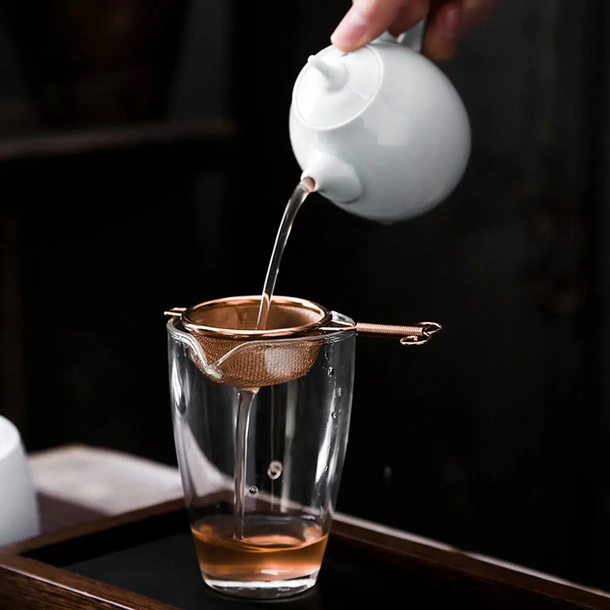 

Premium Stainless Steel Tea Infuser Fine Mesh Filter for Loose Leaf Tea Easy Wash Dry with Hook Handle Rose Golden