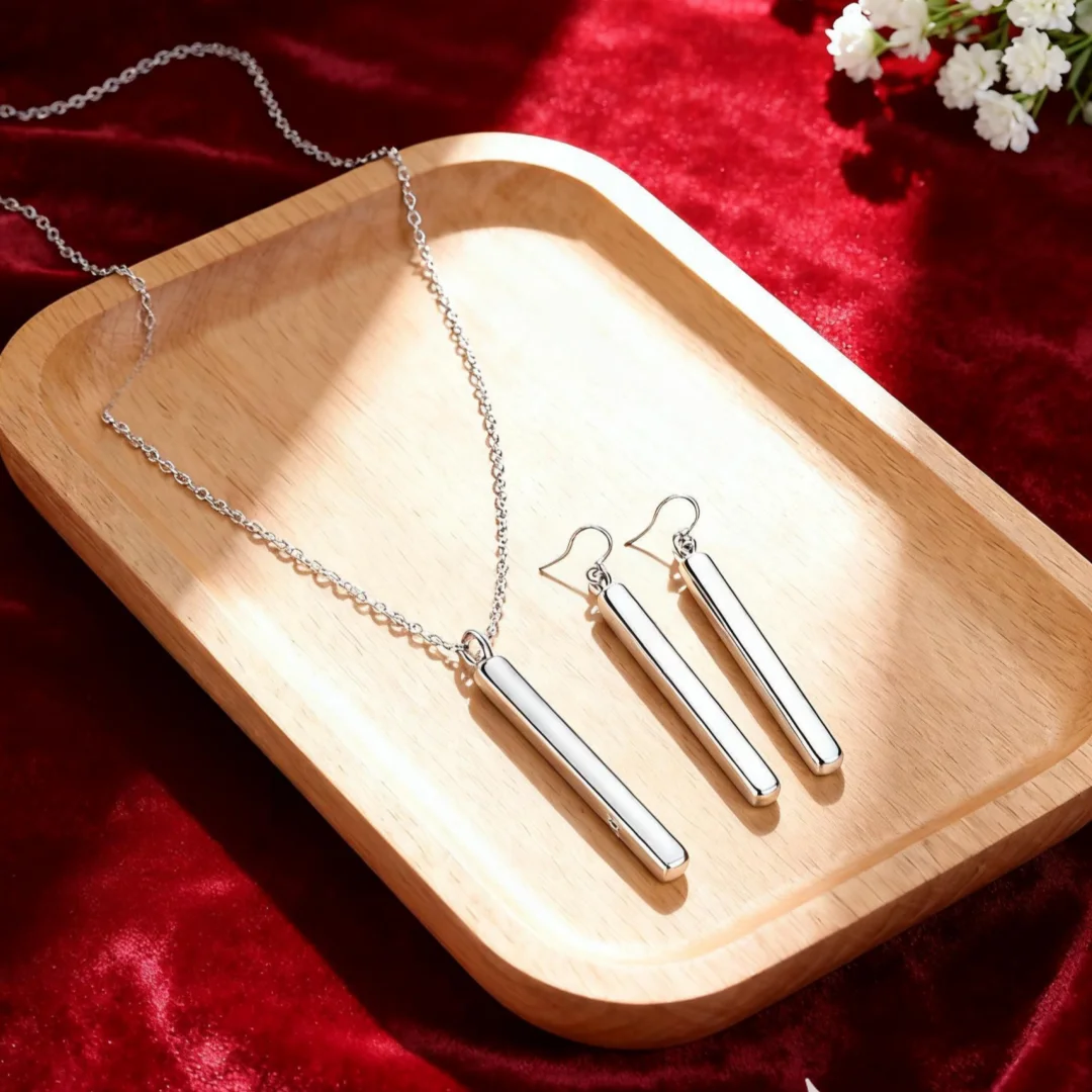 

New trendy 925 Sterling Silver luxury cuboid pendant necklace earring for women fashion jewelry sets Gift wedding accessories