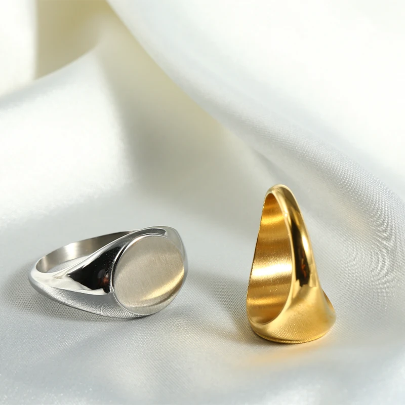 الروح الرجال خواتم للنساء الرجال كبيرة هندسية البيضاوي تصميم الذهب اللون التيتانيوم الصلب الزفاف الكلاسيكية بسيطة خواتم Signet مجوهرات
