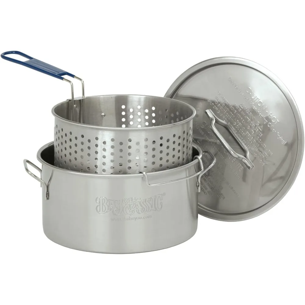 

14-Quart Heavy-Duty Stainless Steel Fry Pot with Welded Handle, Lid, and Perforated Basket for Cooling