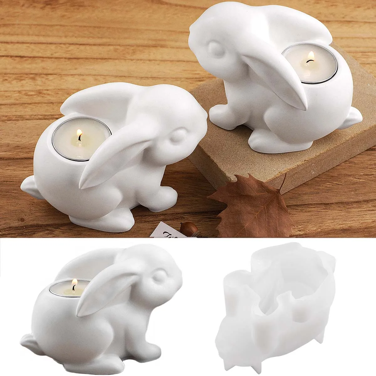 Bougeoir lapin mignon 3D, moule en Silicone, bricolage, chandelier lapin de pâques, fabrication artisanale, moules en argile et résine de plâtre, décoration de maison et de vacances