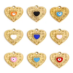 1 PCs 304 Stainless Steel Heart Evil Eye Charms Enamel Religious Pendants Valentine's Day For Jewelry Making Diy Accessories