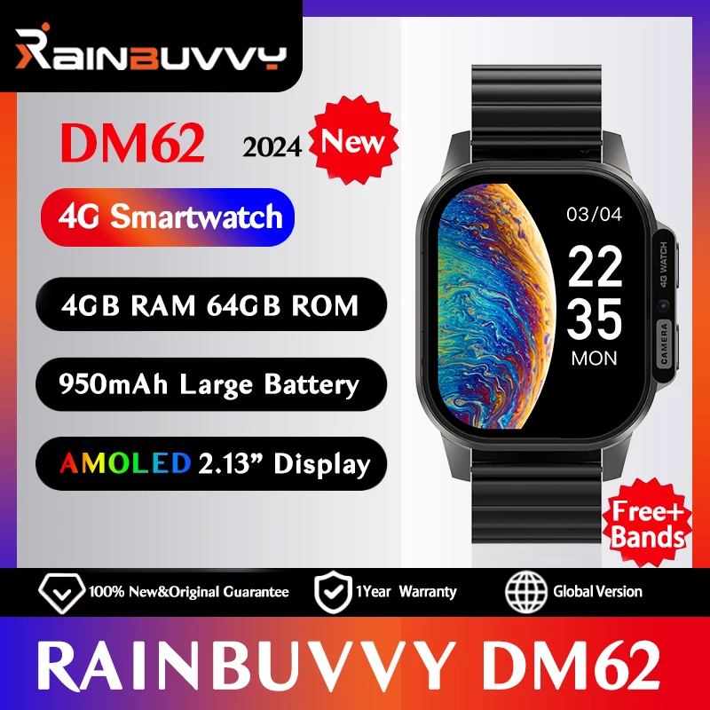 Rainbuvvy dm62 amoled 4g lte smart watch 4gb ram 64g rom 2.13 hd bildschirm unterstützt sim wifi