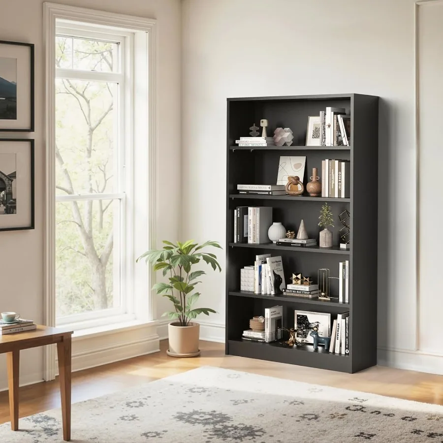 خزانة كتب بطول 60 بوصة مكونة من 5 أرفف، منظم تخزين، رف قابل للتعديل للمنزل والمكتب وغرفة الدراسة، سهل Assey باللون الأسود #2