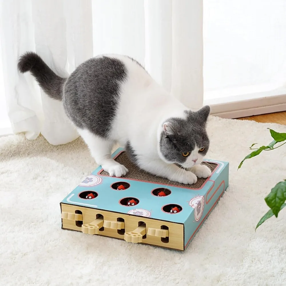 New Wooden Miaofairy Cat Toy Funny 3-in-1 Cat Scratcher Whack A Mole Sturdy Pet Cat Interactive Toy Pet Cat Supplies