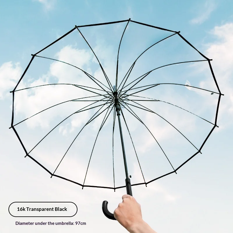 One Pair Transparent Large Windproof Long Handled Rain Umbrellas 8 /16 Bones Umbrella for Wedding,Photography/Golf Outdoor