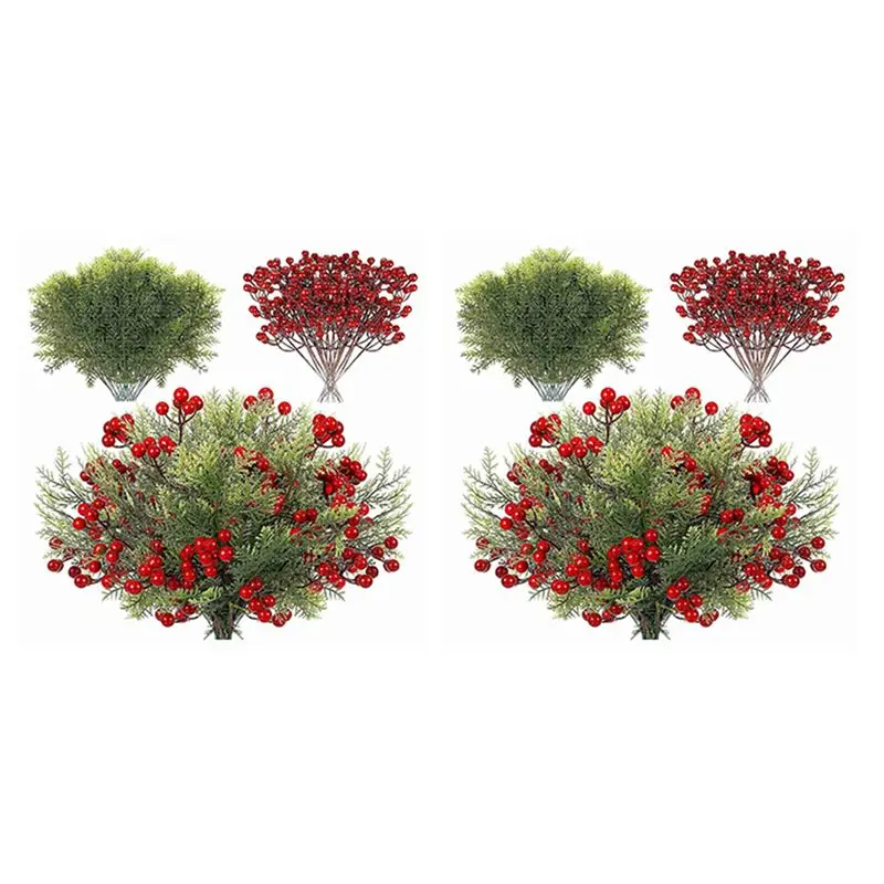 

A84E-96 Pcs Christmas Artificial Faux Cedar Branches, Artificial Sprigs Faux Pine Leaves, Greenery Pine Stems Picks For Xmas