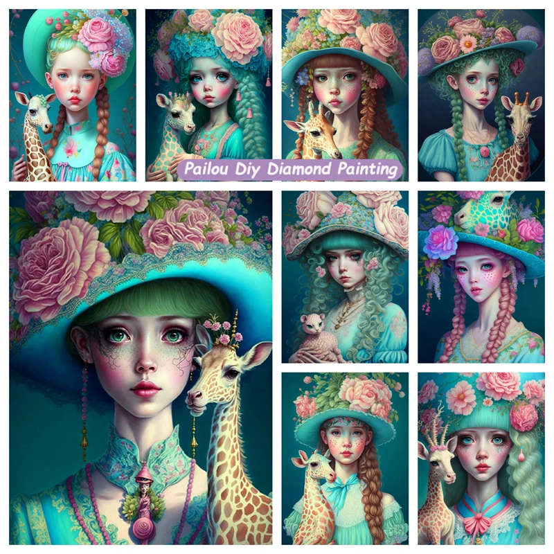 

Fantasy Green Cartoon Flower Girl With Deer 5d Diamond Painting Beauty Art Full Cross Stitch Mosaic Handcraft Home Decor