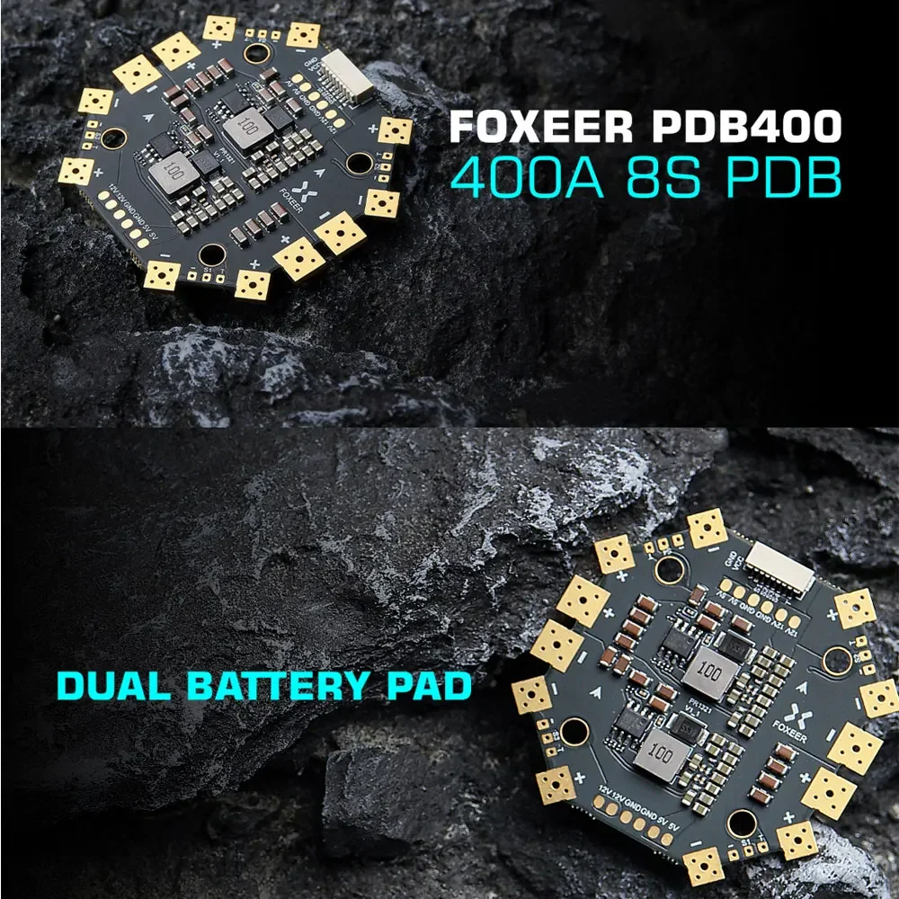 Foxeer PDB400 8S 400A PDB Dual Battery Pad 12 Hubs for RC Multirotor Airplane Helicopter FPV Long Range Cinelifter DIY Parts