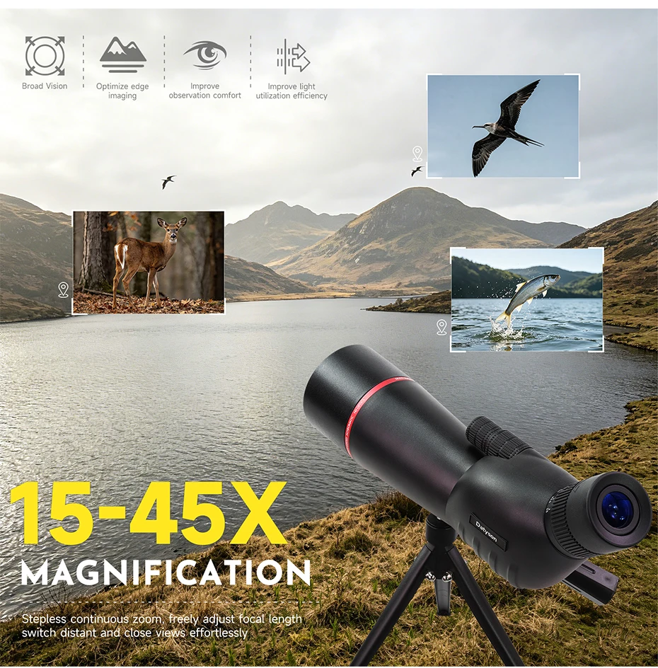 Datyson 15-45x60 Angled Spotting Scope – BAK4-Prisma FMC grünbeschichtetes Monokular-Teleskop für Vogelbeobachtung & Zielschießen – Detail 5