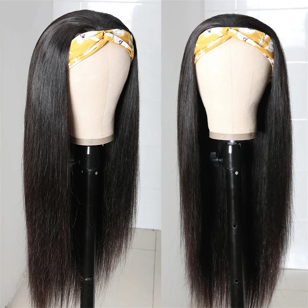 Headband Wig Human Hair Bone Straight Human Hair Wigs Full Machine Made Peruvian Human Hair Wigs For Black Women Easy to Go