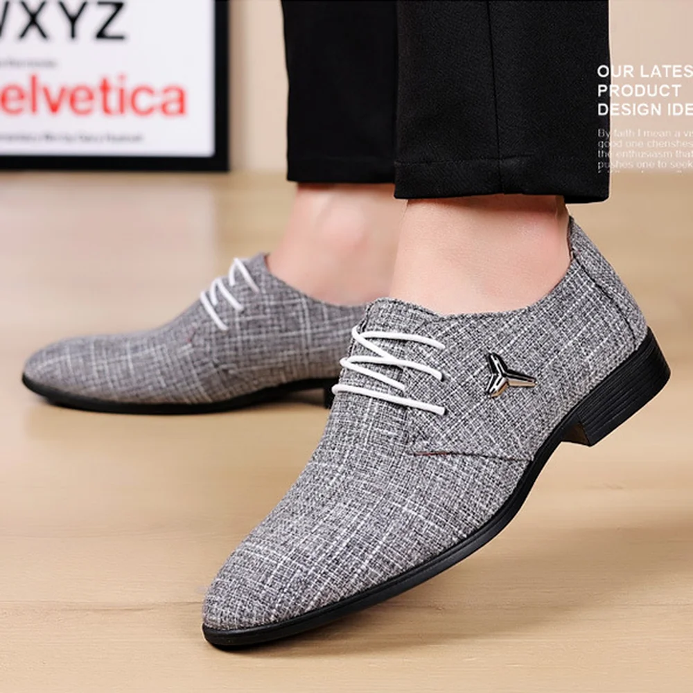 Men\'s Leather Shoes Large Size Cloth Shoes Breathable Pointed Toe Linen Canvas Shoes Formal Men\'s Shoes Business Casual Shoes