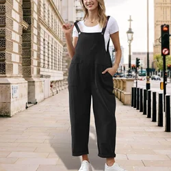 Women Cotton Linen Integrated Pants Pocket Strap Casual Small Flared Pants Trendy Elegant Style Summer 2024