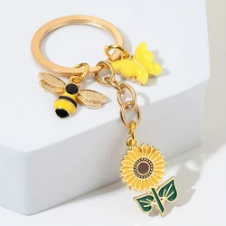 Cute Enamel Butterfly & Bee & Sunflower Keychain Lady