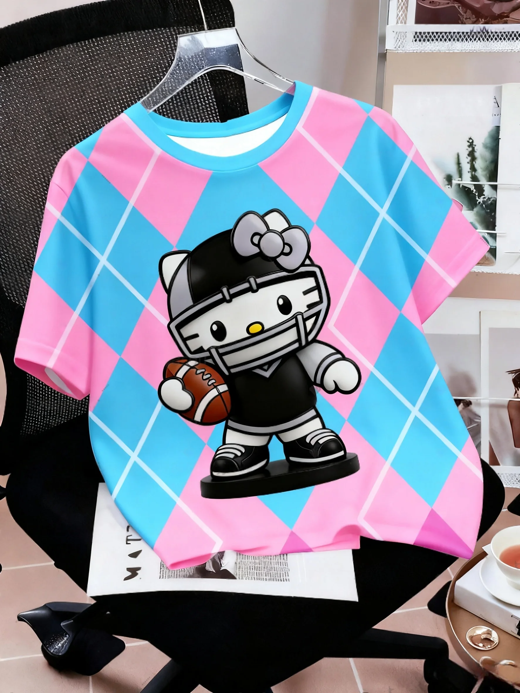 

Футболка с 3D-принтом Hello Kitty на тему регби, подходит для повседневного использования и спортивных стилей, дышащий и быстросохнущий топ